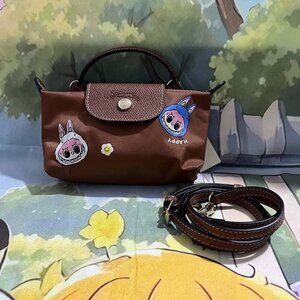 POP MART x Longchamp Le Pliage Mini Dumpling Bag Cognac